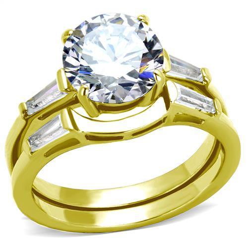 IP (Ion Plating) Gold Stainless Steel Ring with AAA Grade CZ