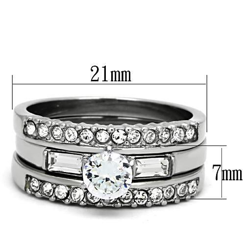 Highly polished Stainless Steel 3 Ring Set with AAA Grade CZ