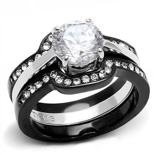 Beautiful 3-piece Two-Tone Stainless Steel Cubic Zirconia Rings